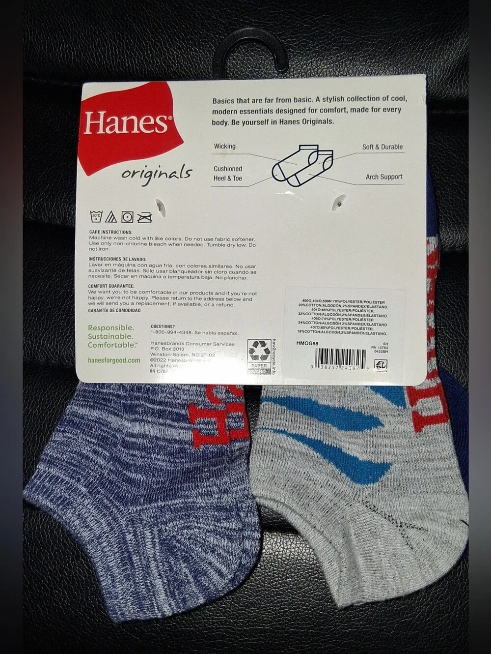 Hanes Originals Men's Moisture Wicking No Show Socks, 6-Pack